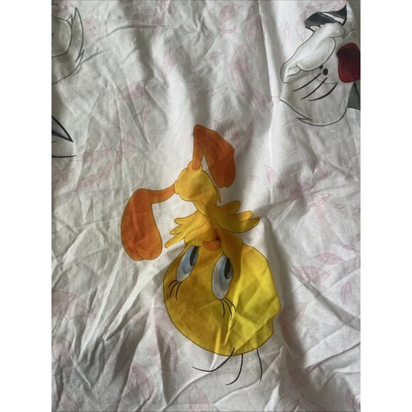 Vintage Tweety Bird & Sylvester Twin Flat Sheet Warner Bros 90s Cartoon White Pi - Picture 7 of 11